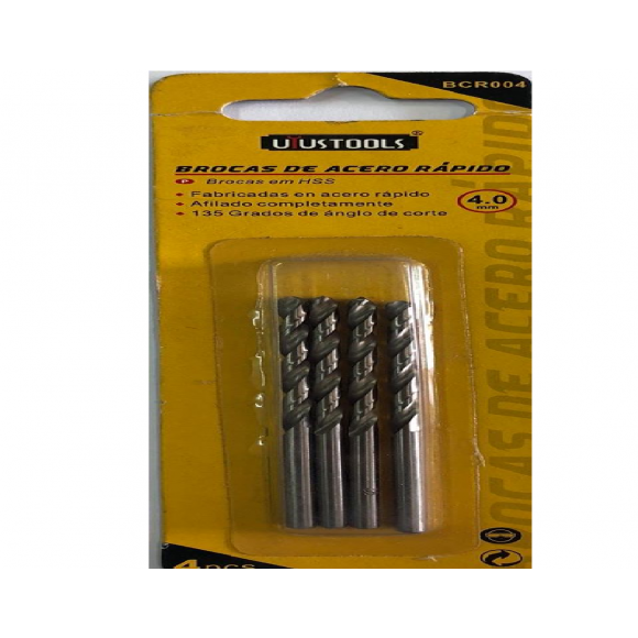 BCR004 BROCA AÇO RAPIDO HSS 4.00MM C/04PCS UYUSTOOLS