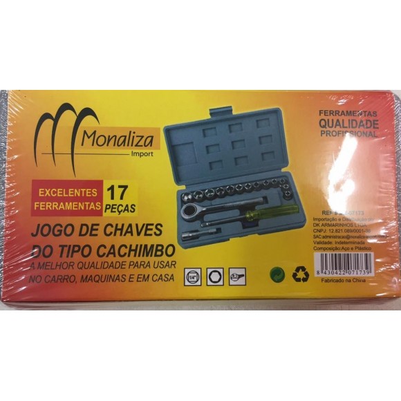 KIT CHAVE SOQUETE 17PCS MONALIZA