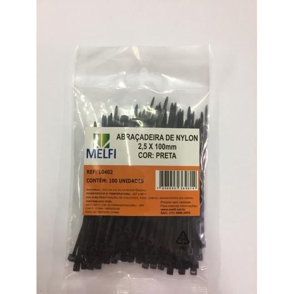  ABRACADEIRA NYLON PRETA 2,5 X 100MM MELFI