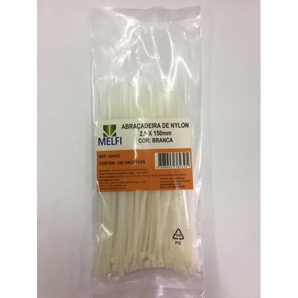  ABRACADEIRA NYLON BRANCA 2,5 X 100MM MELFI