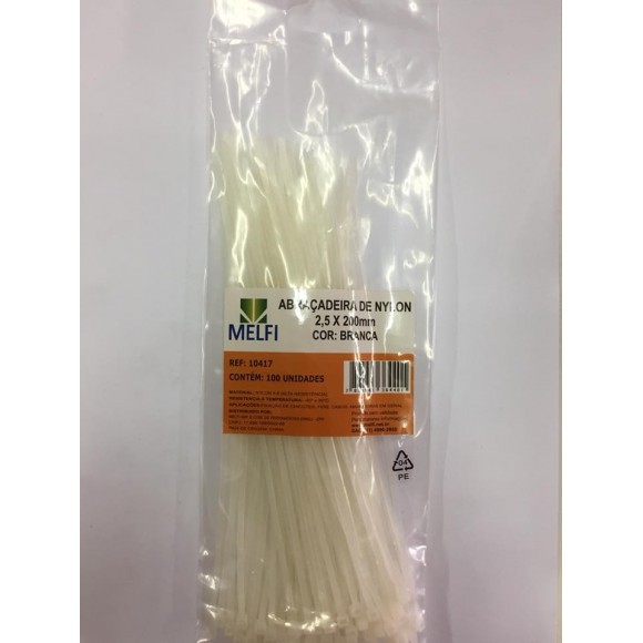 ABRACADEIRA NYLON BRANCA 2,5 X 150MM MELFI