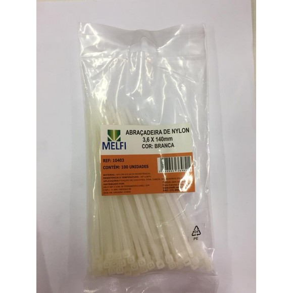  ABRACADEIRA NYLON BRANCA 3,6 X 140MM MELFI